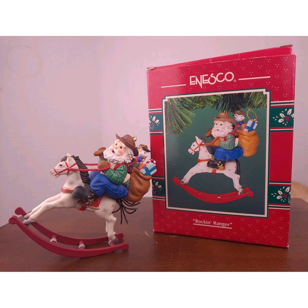 Vintage 1994 Enesco Christmas Tree Ornament Rockin' Ranger Santa Rocking Horse